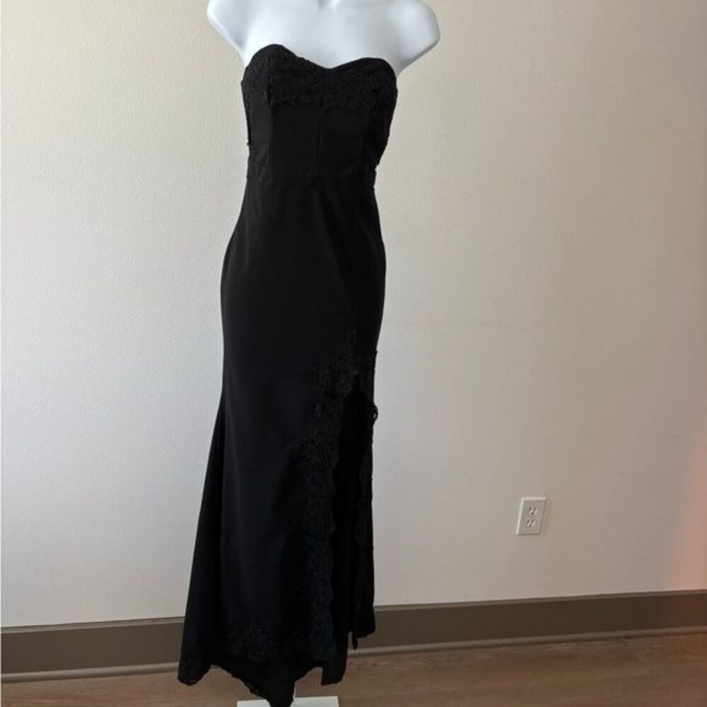 Strapless Gown Medium Lace Slit Flare Old Hollywood Glam Gothic Dark Feminine - Picture 1 of 12